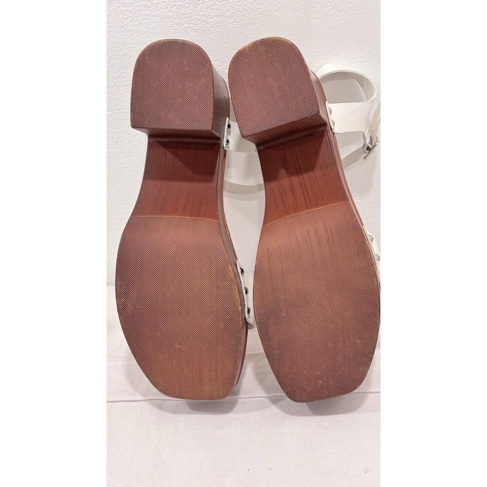Steve Madden White Platform Sandals Faux Wood Block Heel Studded Ankle Strap - Picture 6 of 6